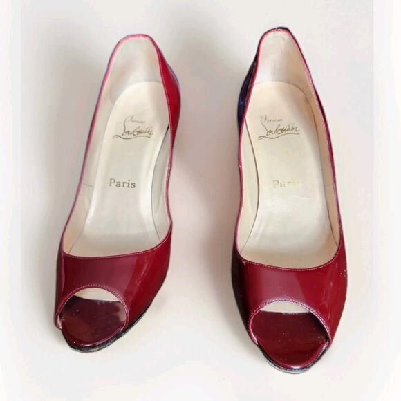 Christian Louboutin Yoyo red Patent Peep Toe Stiletto Pumps Size 39 No Box - Picture 2 of 10